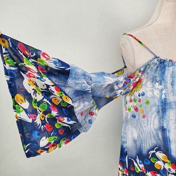 ENTRO OFF SHOULDER TOP FULLY LINED ADJUSTABLE STRAPS BELL SLEEVES SIZE MEDIUM - Picture 2 of 7